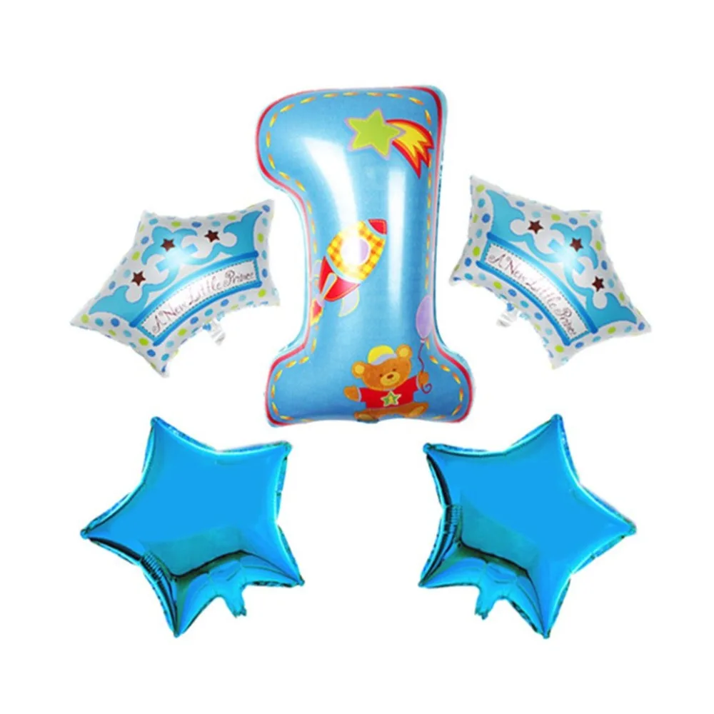 

5Pcs 1 Year Old Baby Birthday Balloons with Number/Five-pointed Star/Crown Shape for Boys Girls Birthday Party Decoration