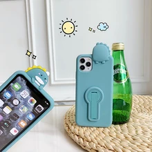 Cartoon dinosaur phone case with stand iPhone 11 Pro Max XR Xs X 6 7 8 Plus all-inclusive cute shatter-resistant silicone case