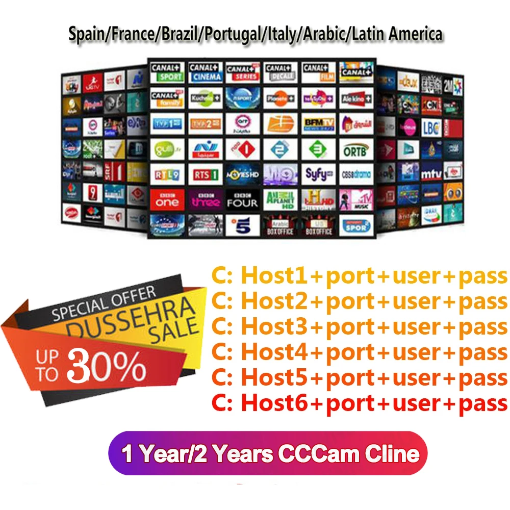 

12 month Spain portugal cccams for Satellite Receiver lines WIFI FULL HD DVB-S2 Eroupe 8/6 lines ccams freesat v7s HD