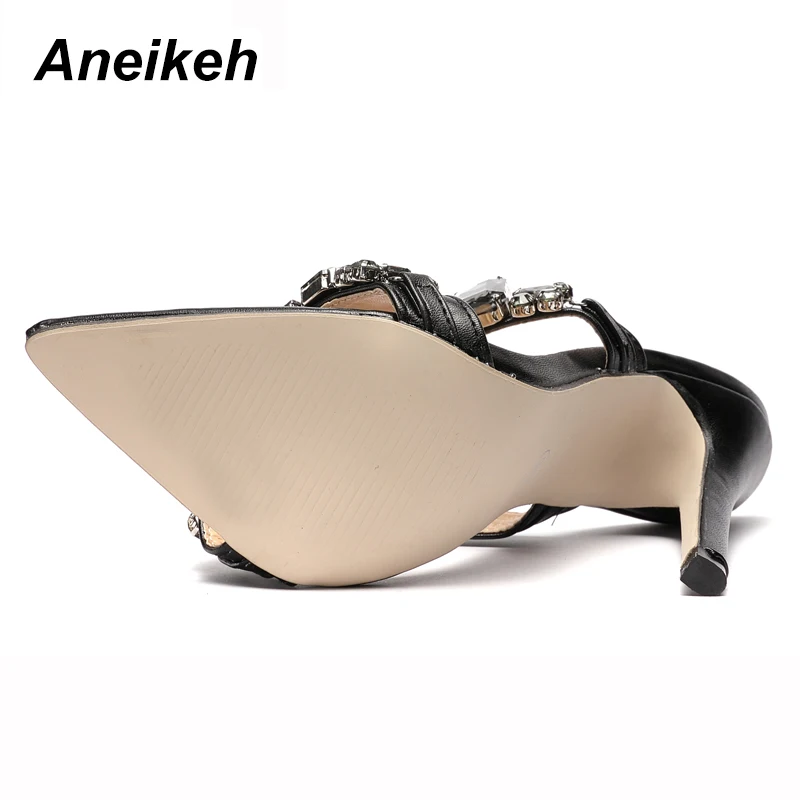 Aneikeh PVC модная обувь женские босоножки бисер Стразы с блестками и заостренным концом открытый носок вечерние босоножки на высоком тонком каблуке Женская обувь