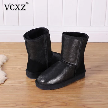 

VCXZ Winter New Fashion Cowhide Leather Comfortable Female Boot high quality warm Wool Lined Women Non-slip All-match Snow Boots