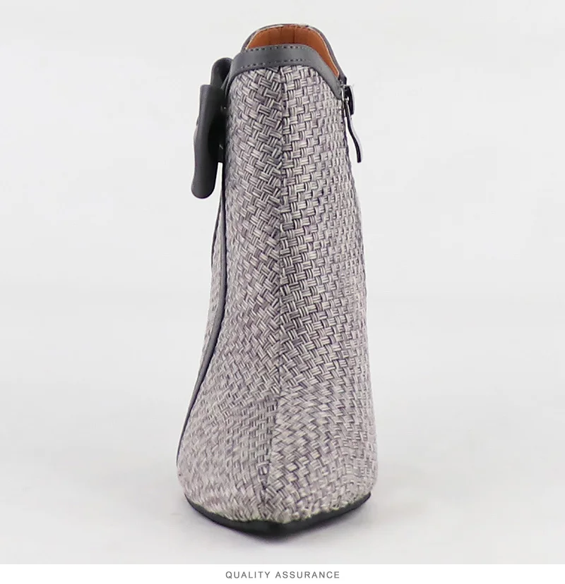 Women Ankle Boots 2021 New Fashion Woven Bow Ladies Shoes Thin High Heels Female Spring Autumn Zipper Blue Black Gray