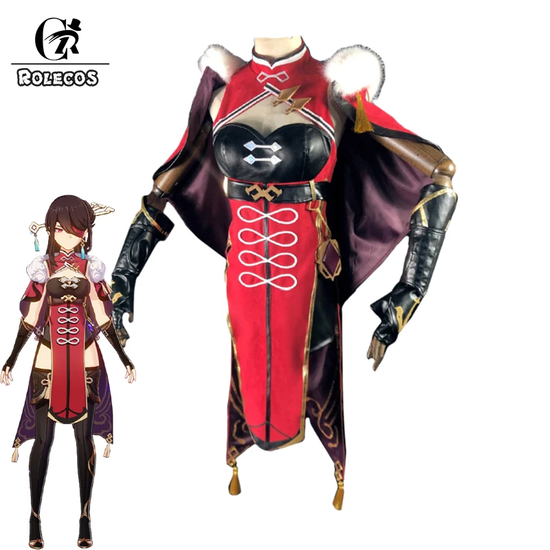 ROLECOS Genshin Impact Beidou Cosplay Costumes Genshin Impact Cosplay Costume Women Full Set Dress Cloak Gloves Halloween