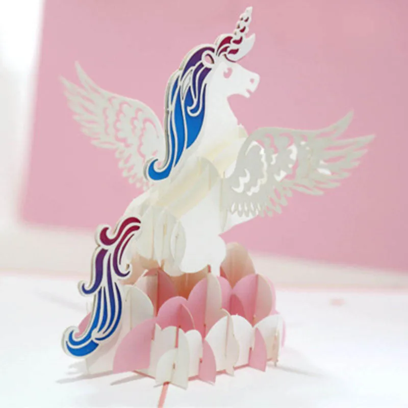 Birthday Card Unicorn Pop Up Cards With Envelope 3d Laser Cut Kraft Paper Party Invitations Card - 4000133208167