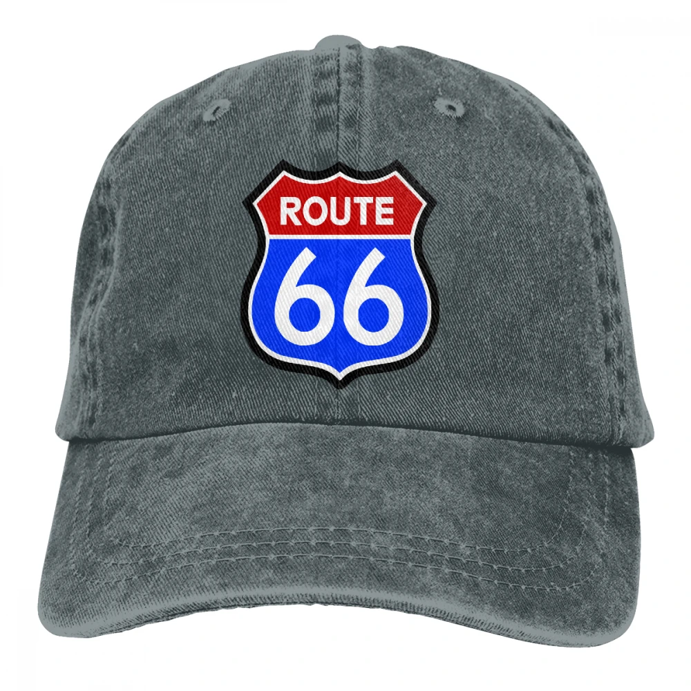 ROUTE 66 Casquette темно-синие унисекс Мужские Женские джинсовые бейсболка с ремешком кепки регулируемые Гольф папа шляпа