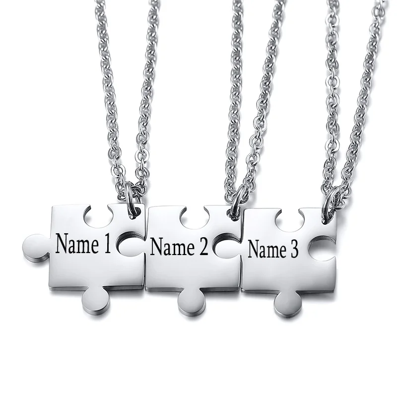 Men Women Custom Name Puzzle Necklaces 2/3/4/5Pcs Stainless Steel Friendship BFF Jigsaw Choker Necklace For Lovers Family Gift avery island jigsaw puzzle customized kids gift jigsaw custom puzzle