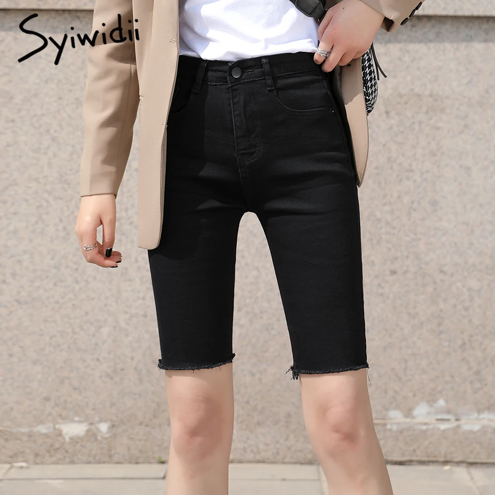 high waisted shorts denim black