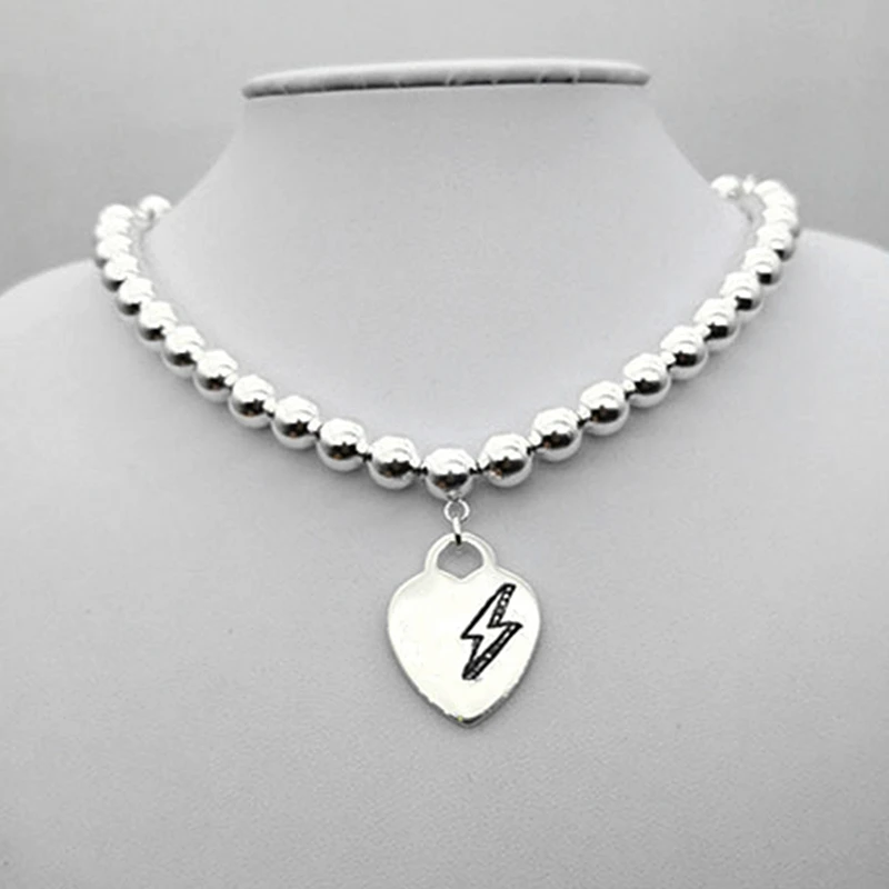 

SHINETUNG Original 100% S925 Sterling Silver Beaded Lightning Heart-Shape Pendant Trendy Necklace Women Logo High-End Jewelry