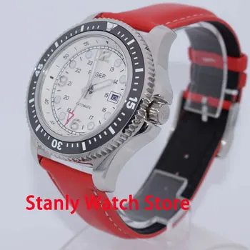 

Luxury Bliger 44mm White Dial Black Ceramic Bezel Luminous Marks Leather Strap Miyota 8215 Automatic Movement Men's Watch