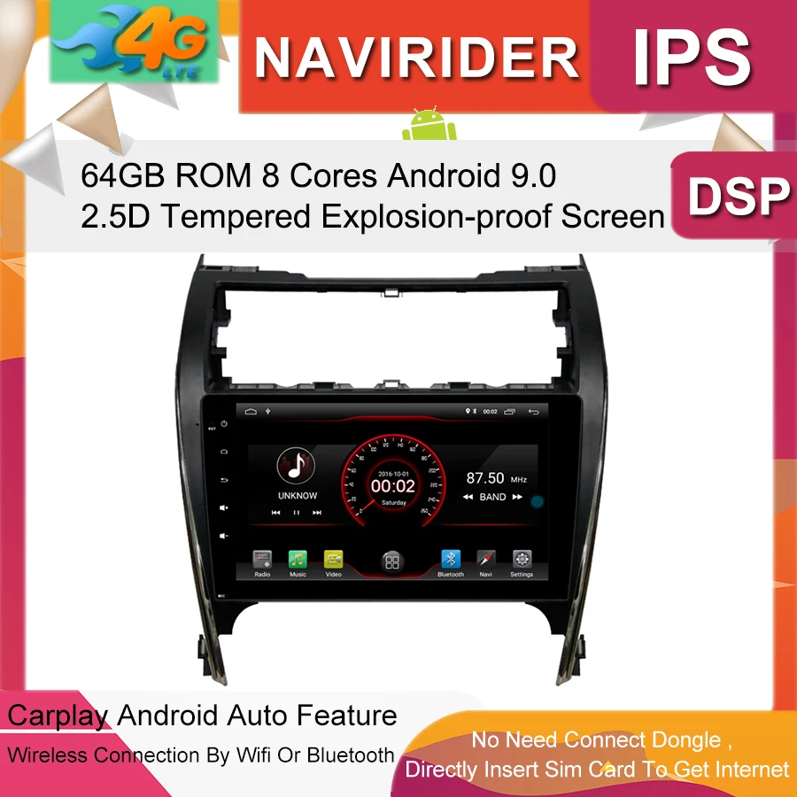 Clearance Car Multimedia Player 10.1inch IPS Screen Monitor GPS tape recorder Bluetooth Android 9.0 For Toyota Camry US Version Auto Audio 0