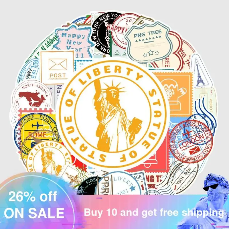 

50PCS Transparent Retro Postmark Stickers for Wall Decor Fridge Bike Laptop Car Scrapbooking Bullet Journal Sticker No Repeat