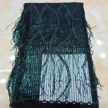 

Unique Tassel Design African Sequins Net Lace Fabric High Quality 2020 Nigeria Indian Embroidery Guipure Mesh Gold Sequined Lace