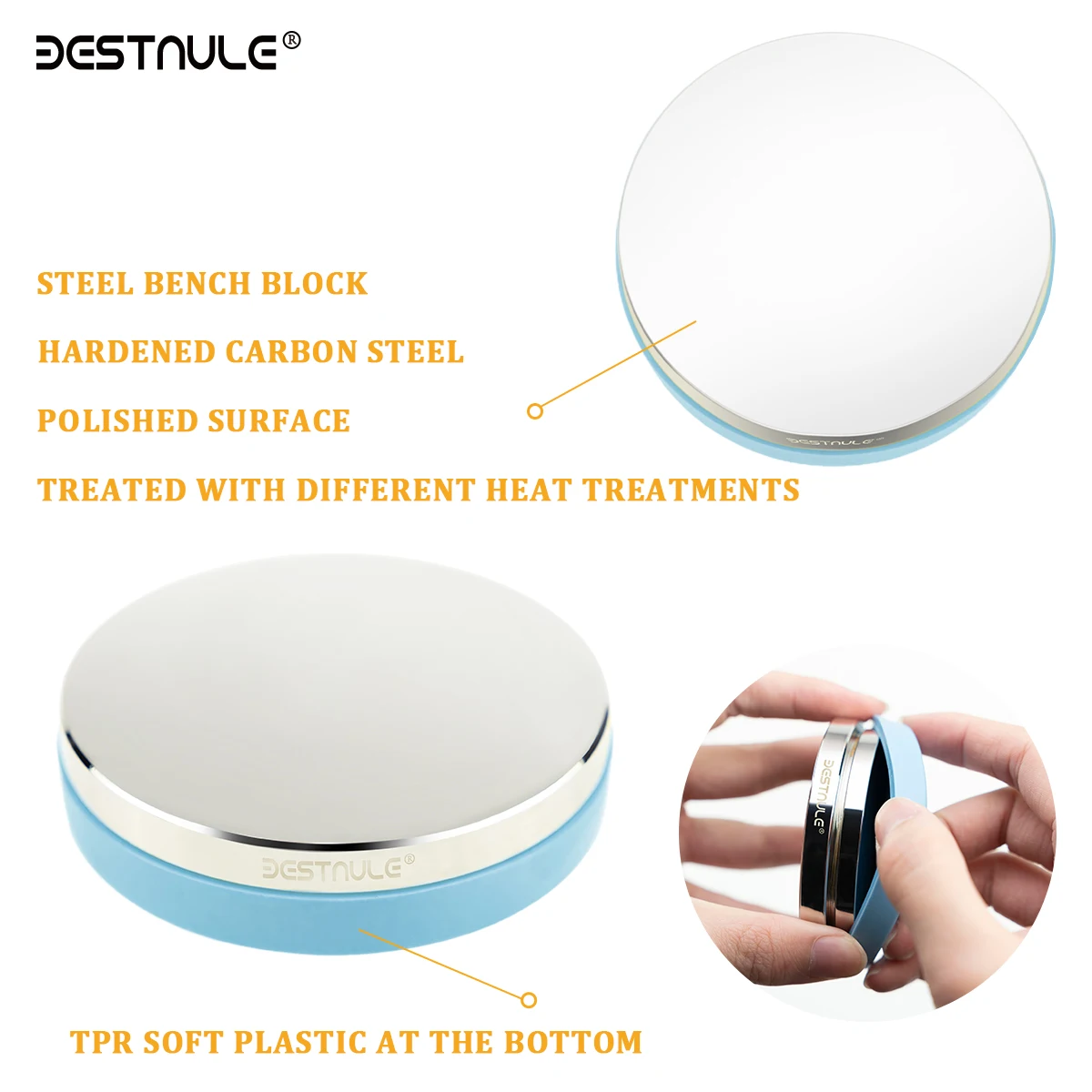 BESTNULE Professional Steel Bench Block Covered with TPR Soft Plastic at the Bottom (Dia: 3&rdquo;, H: 3/4&rdquo;)
