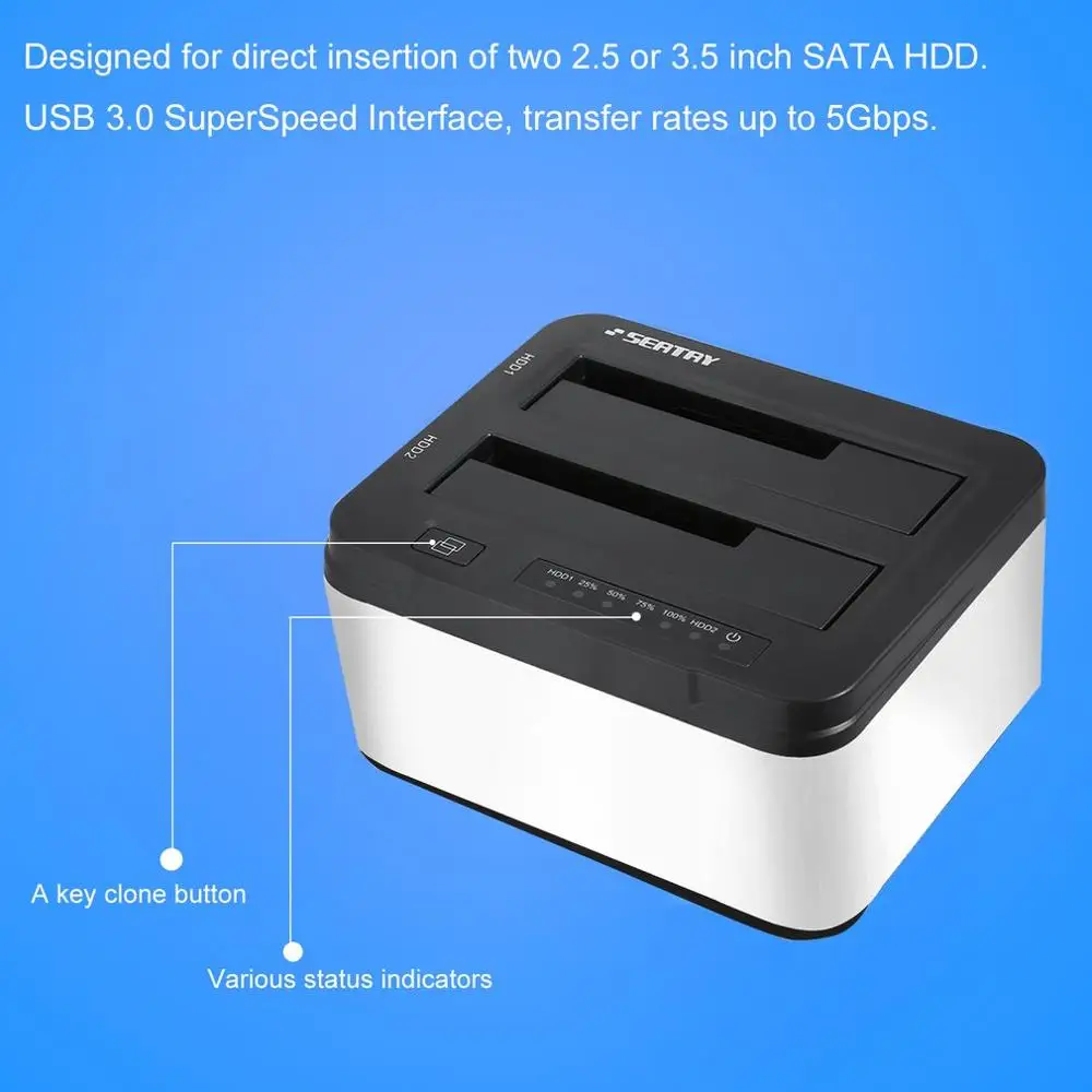 

Professional SEATAY 2.5 Inch 3.5 Inch USB 3.0 SATA HDD Enclosure Case Hard Drive Disk HD622 HDD Dock Docking Station EU Plug