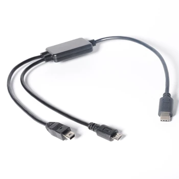 

USB C Y Splitter Cable, USB 3.1 Type C Male to Micro USB Male + Mini USB Male 2 in 1 Charging Cable Cord - Black (40cm/1.3ft)