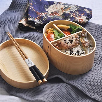 

Unibird Food Container Wooden Lunch Box with Bag Compartment Shushi Bento Box for Kids Spoon Chopsticks Dinnerware for Picnic
