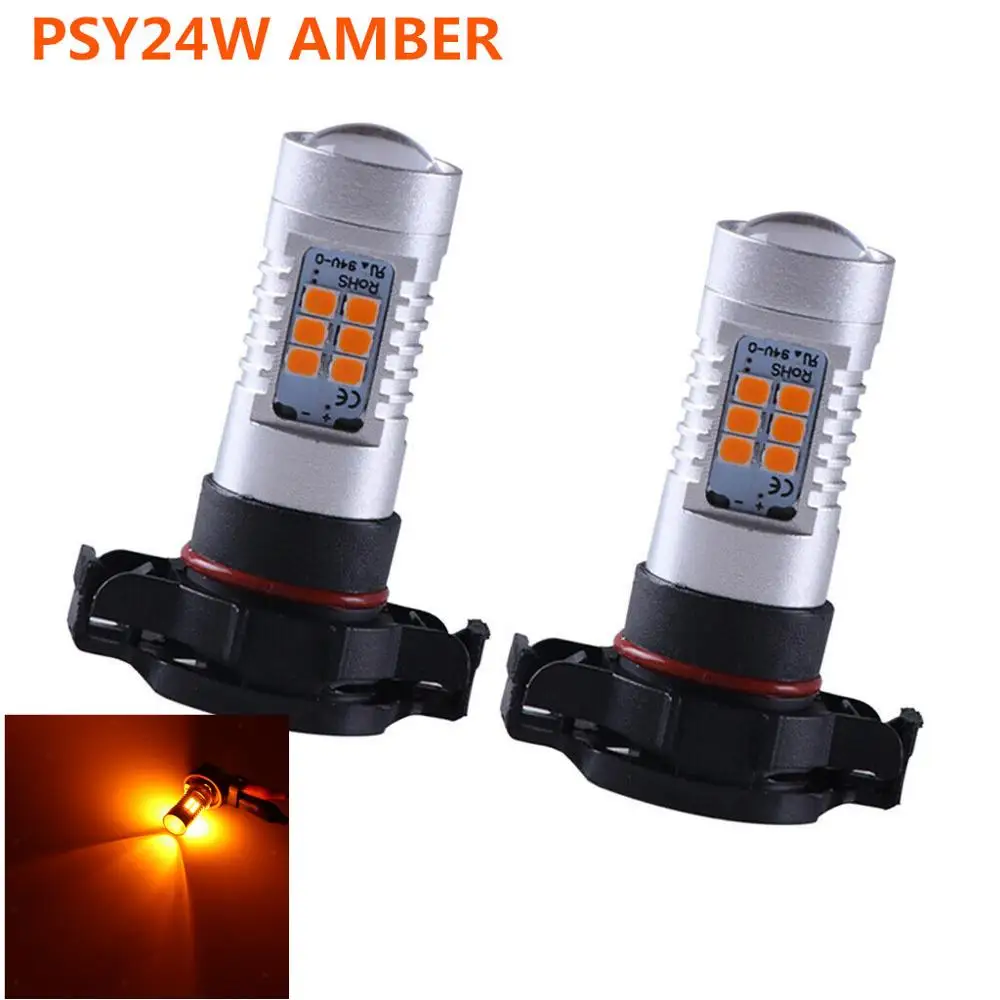 

2 Pieces 21W Yellow/Amber Led Bulbs PSY24W 75W for Audi Q5 Chrysler 300 Lincoln MKT Turn Signal Light Error-free ODB PSY24W