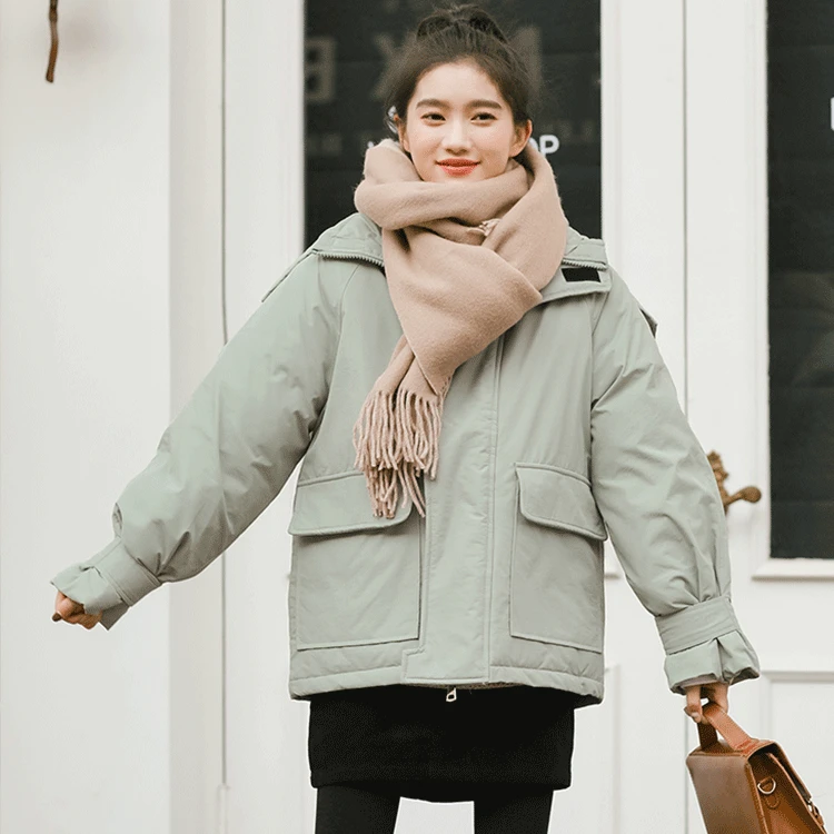 Хлопковое Женское пальто, осень и зима, стиль, японский стиль, простое, на липучке, с капюшоном, с хлопковой подкладкой, одежда для работы, пальто Ver