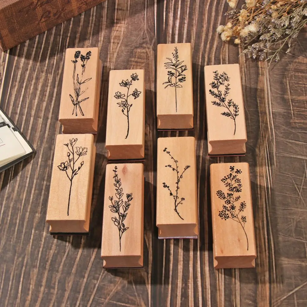 1PC Vintage Grass Plants Wooden Rubber Stamps Standard Stamp Sewing