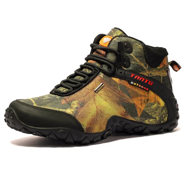 TANTU/мужские военные тактильные ботинки; водонепроницаемая кожаная Уличная обувь для охоты; нескользящая походная обувь средней высоты; мужские рыболовные кроссовки - Цвет: YellowHikingMen