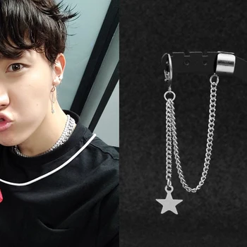 

1pcs Kpop bangtan boys stud earrings Star ear rings chain the same style with J-HOPE high quality Bangtan Kpop supplies