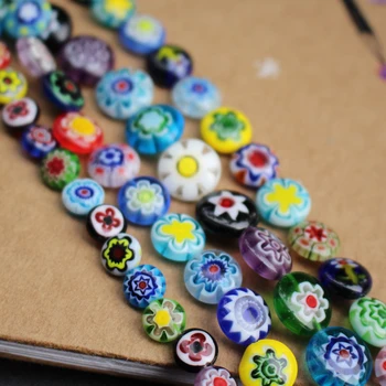 

38cm 6 8 10 12mm Lampwork Glass Beads Flower loose beads Round Flat Mix colors Mix Patterns Colorful Beads for jewelry making