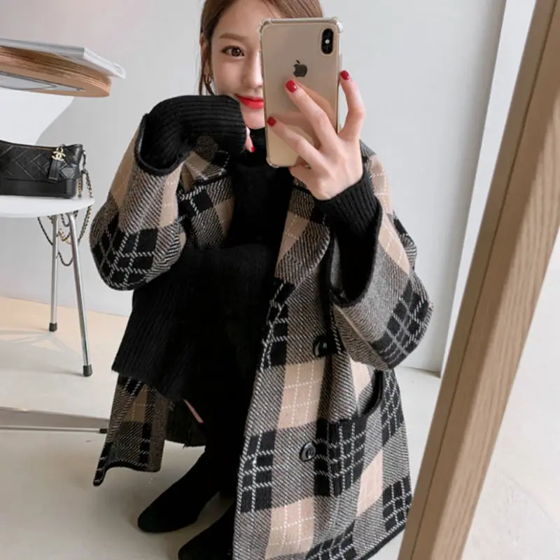 

Woolen Coat Women's Korean-Style Plaid Coat Women's 2020 New Style for Autumn and Winter Winter Coat