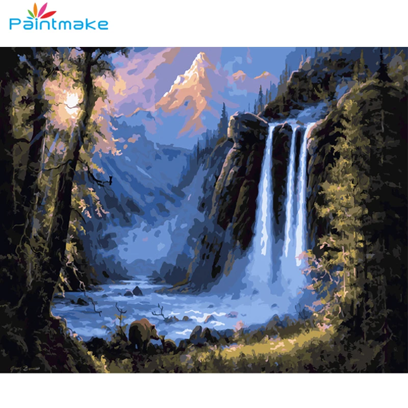 Paintmake пейзаж DIY живопись по номерам Водопад масло ручная роспись на холсте для