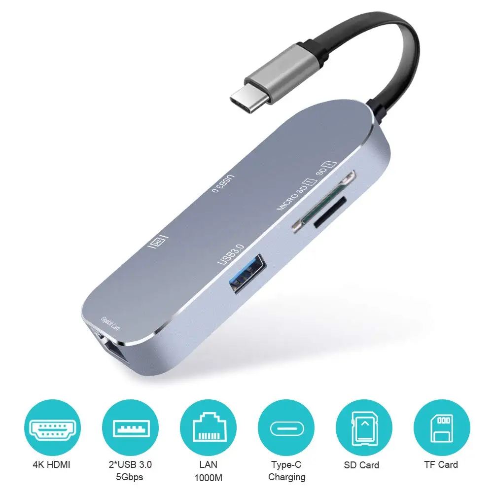 Onvian USB C концентратор 7 в 1 адаптер концентратор USB C до USB 3,0 HDMI SD TF карты Ethernet 4K USB hub-разветвитель Примечание мощность PD для MacBook Pro