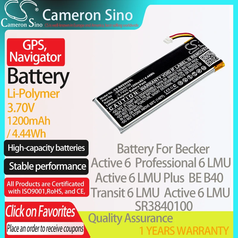 CameronSino Battery for Becker Active 6 Professional LMU Plus BE B40 fits SR3840100 GPS Navigator battery | Электроника