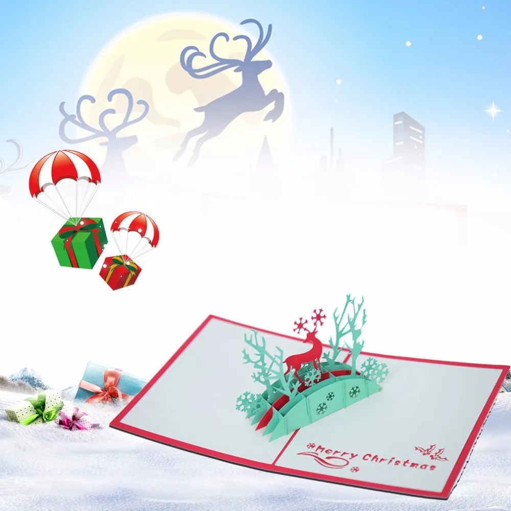  3D Pop Up Christmas Cards Elk Pattern Merry Christmas Series Invitation Greeting Cards Anniversary  - 4.00038E+12