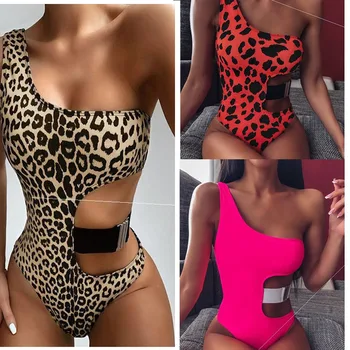 

Women Leopard Swimsuit 2020 Monokini Hollow Out Swimwear Women Push up Sexy Brazilian Bikini Bodysuit