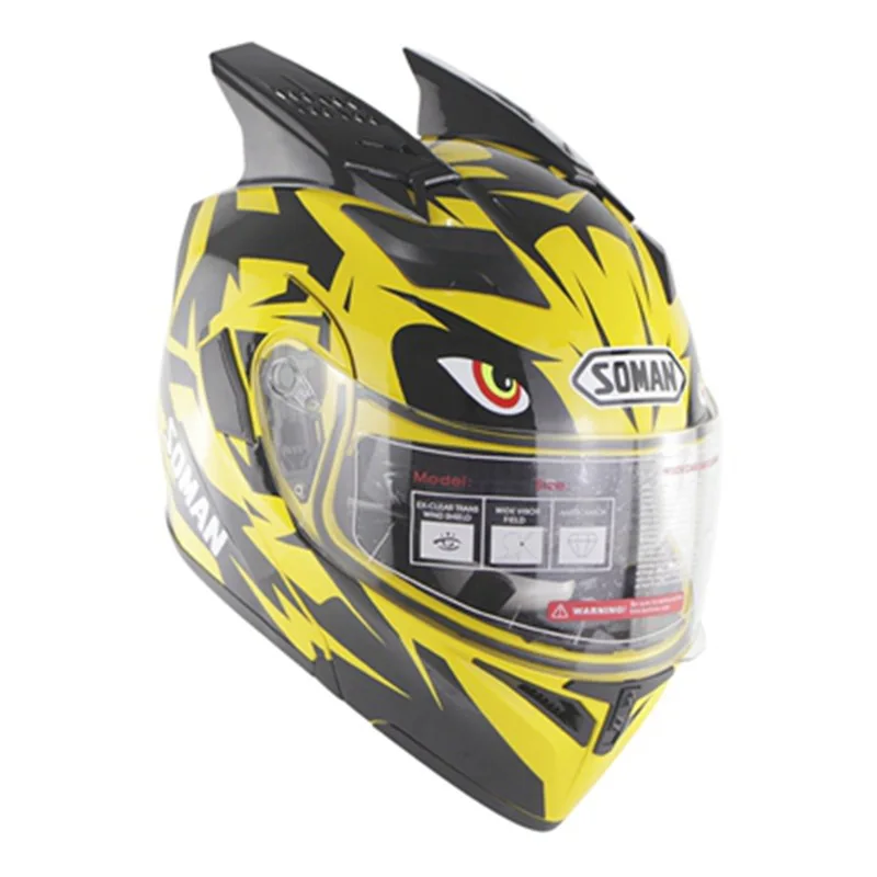 

Hot Selling Speed Step through Soman 955 Double Lens Motorcycle Helmet Jie Safety Helmet with Horns H01