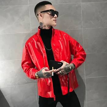 

Pu Chaqueta Cuero Leather Mens Jackets Coats Jaqueta Masculino Red Stage Clothing For Singer Club Party Jacket Man