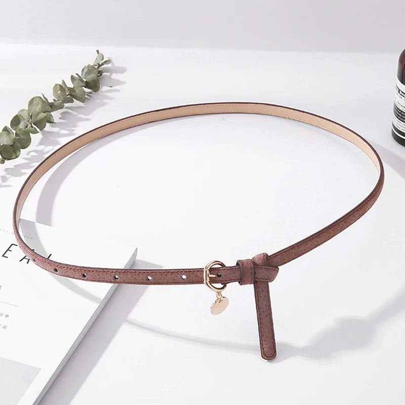ELIsfashion, свиная кожа, натуральная узкая кожа, ремень, роскошное платье и джинсы, ремни, мода для женщин, блестящая золотая пряжка, Круглый Кулон - Цвет: coffee