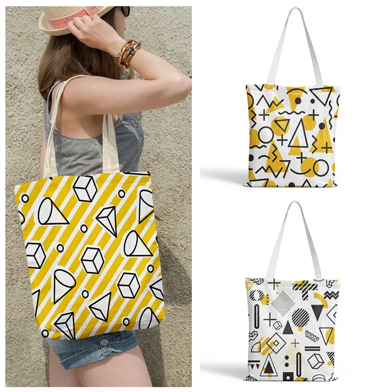 Lightweight Canvas Shopping Bags Female Eco Reusable Foldable Shoulder Bag Women Funny Handbag Supermarket Tote Bag