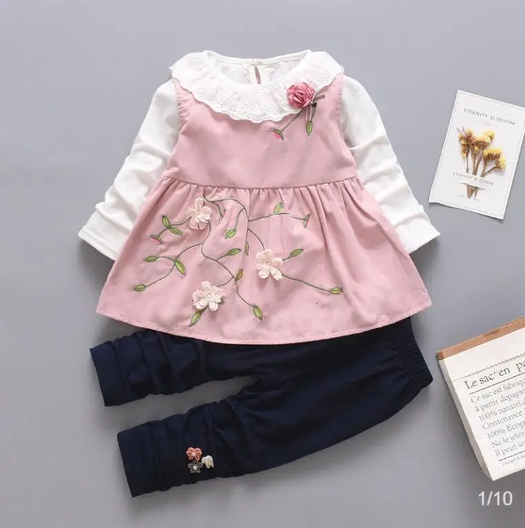 picture color Комплекты одежды для маленьких девочек весенне-осенние модные детские хлопковые топы+ штаны, спортивные костюмы из 2 предметов, костюм для дня рождения для маленьких девочек - Цвет: picture color