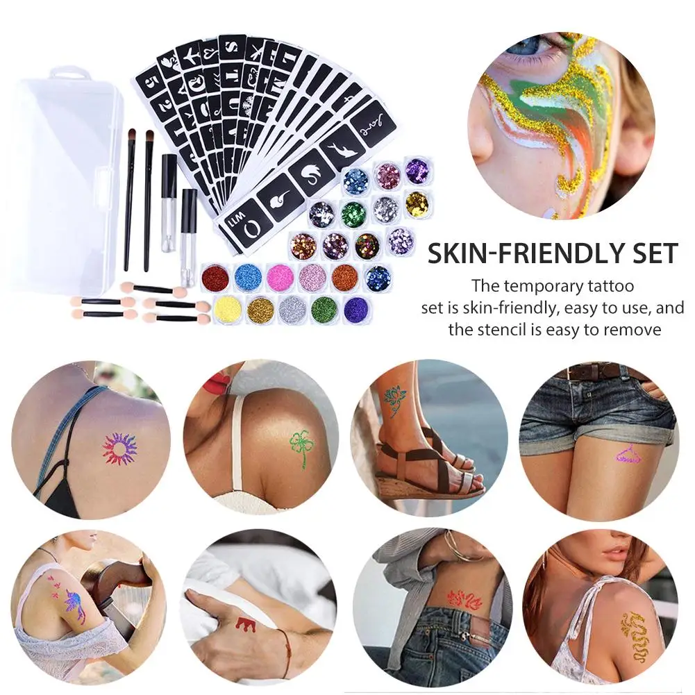 129pcs Diamond Glitter Tattoo Set Semi-permanent Simple Tattoo Template Set Body Painting Art For Kids Teenagers Adult 129pcs Diamond Glitter Tattoo Set Semi-permanent Simple Tattoo Template Set Body Painting Art For Kids Teenagers Adult