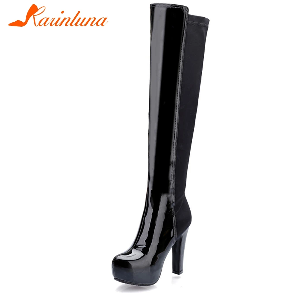 

KARINLUNA 2020 WINTER PATCHWORK DROPSHIP HIGH HEELS SHOES WOMAN BOOTS FEMALE PLATFORM KNEE HIGH BOOTS WOMEN SHOES