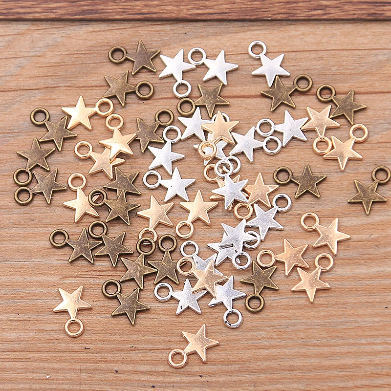 Star Charms 100PCS 8*11mm 3 Color Metal Zinc Alloy MINI Five-pointed Jewelry Pendant DIY Handmade Craft