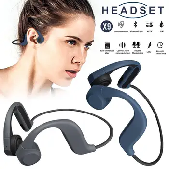 

X9 Bone Conduction Bluetooth Waterproof Headset IPX5 with Built-in 8GB Memory Dual Mic Noise Reduction Sports Earphone Riding