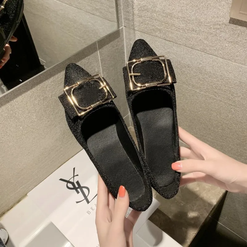 

Fashion Women Sweet Flats Shoes Square Buckle Shallow Boat Slippers Slip on Ladies Casual Loafers Chaussures Femmes J15-37