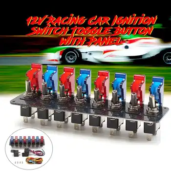 

210x67x3mm 8 in 1 12V 8 switch button Racing Car 4 Blue & 4 Red LED Button Panel Toggle Switch Button