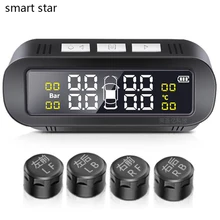 TPMS Car Tire Pressure Monitoring Intelligent System Solar Power Wireless LED Display with 4 Built-in or External Sensor