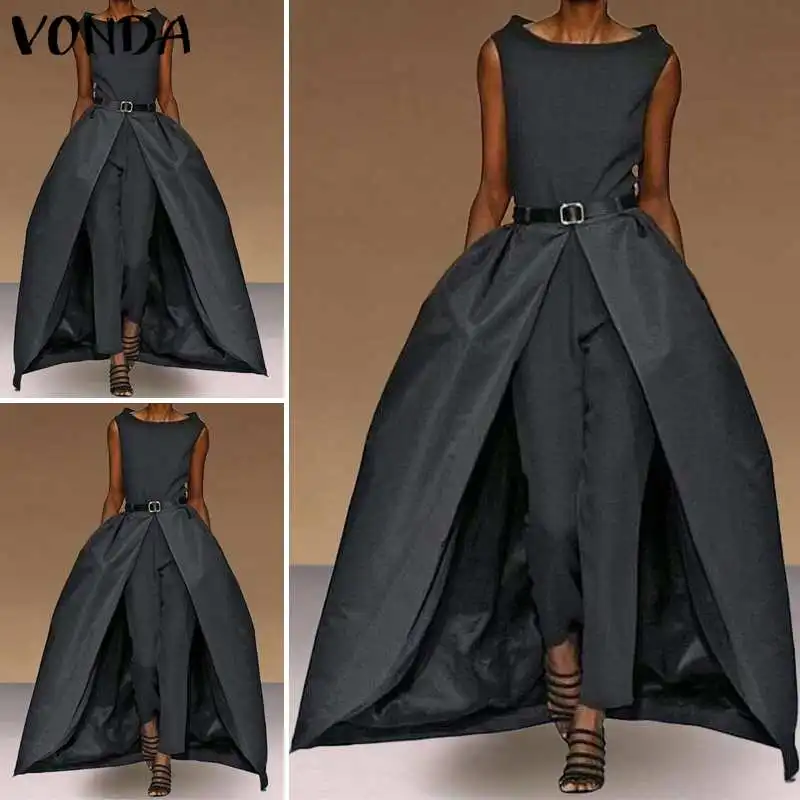 VONDA Woman Rompers And Jumpsuits Sexy Sleevelesss Solid Playsuits Office Ladies Overalls Female Vintage Trouser Pus Size Pants VONDA Woman Rompers And Jumpsuits Sexy Sleevelesss Solid Playsuits Office Ladies Overalls Female Vintage Trouser Pus Size Pants