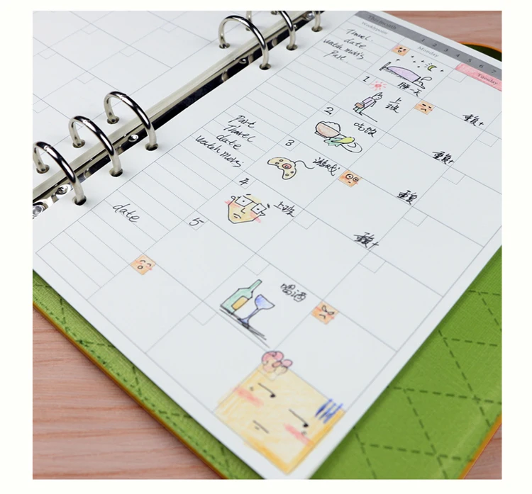 A5/A6/A7 Spiral Notebook Agenda Monthly Weekly Planner 45 Sheets Six Hole Standard Loose-Leaf Paper Office School Stationery