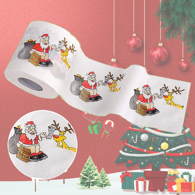 

Merry Christmas Toilet Paper Santa Claus/Deer Xmas Supply Paper Home Bath Tissue Roll Room Decor Christmas Ornament Craft Paper