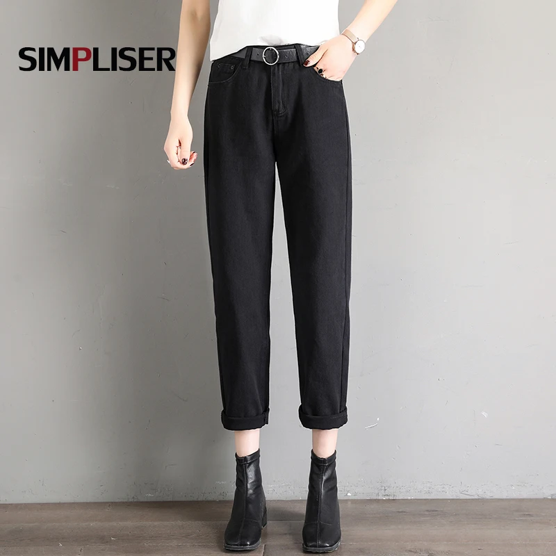 

Free Belt Denim Black White Jeans Pants Women High Waisted Jeans Cargo Pants 2020 Femme Mom Jeans Plus Size 32 Jeans Mujer