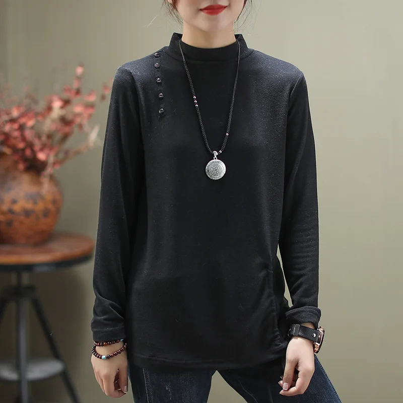 Литературная новая рубашка с высоким воротником с длинным рукавом женская рубашка