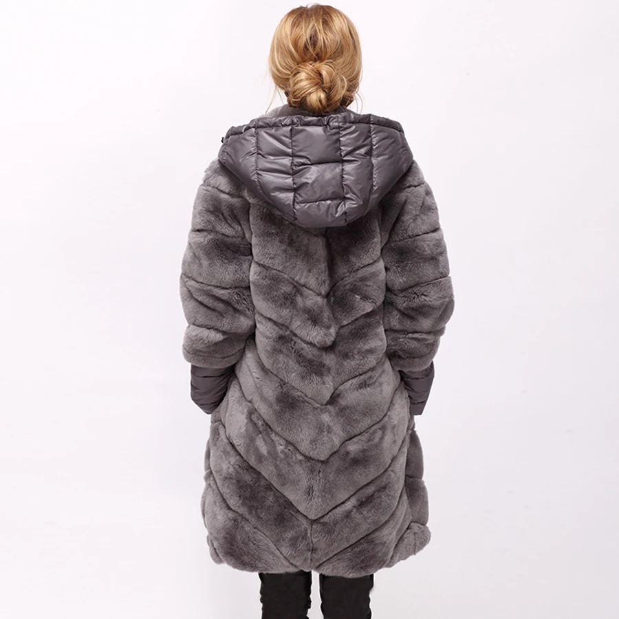CNEGOVIK NEW long rex rabbit fur coat stand-collar
